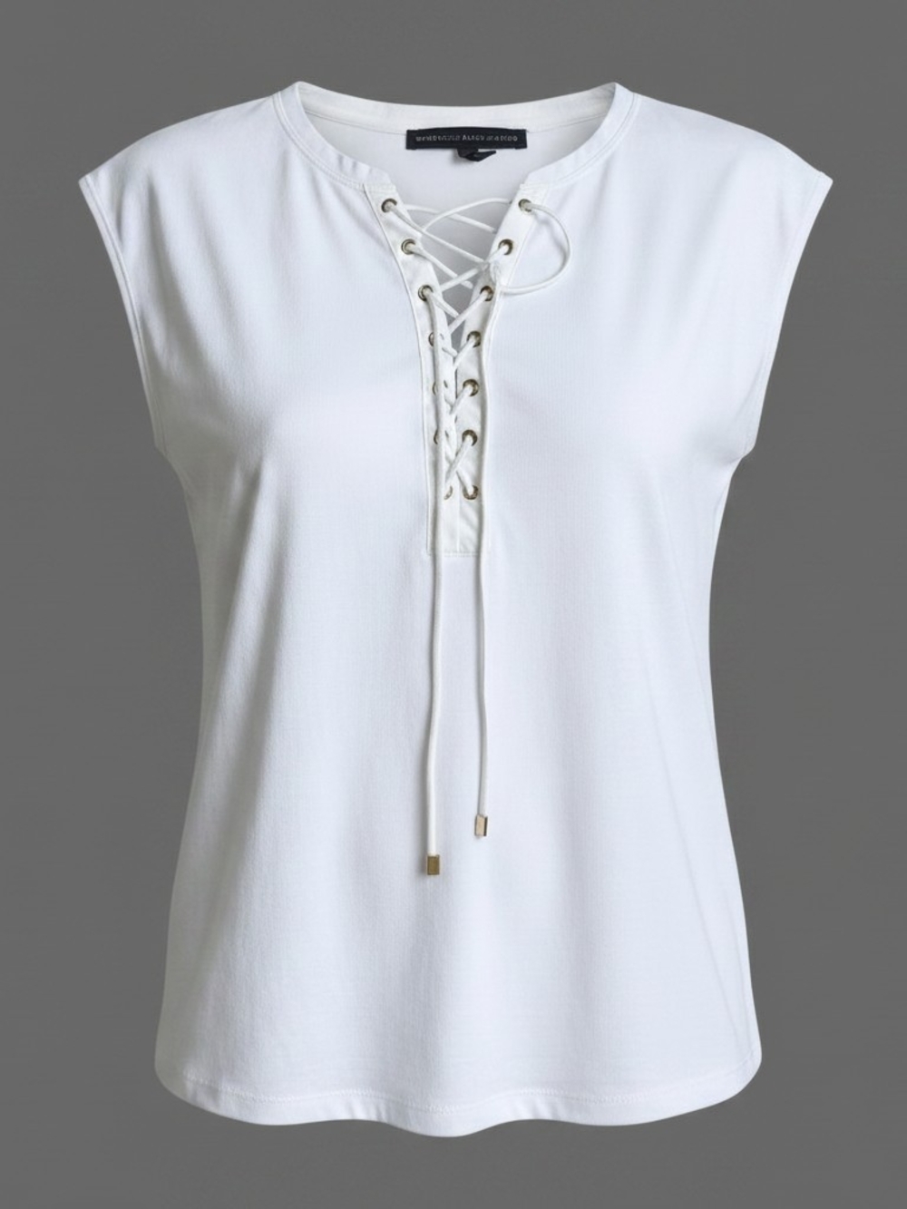 White House Black Market White Lace Up Front Cap Sleeve Top Womens Size M